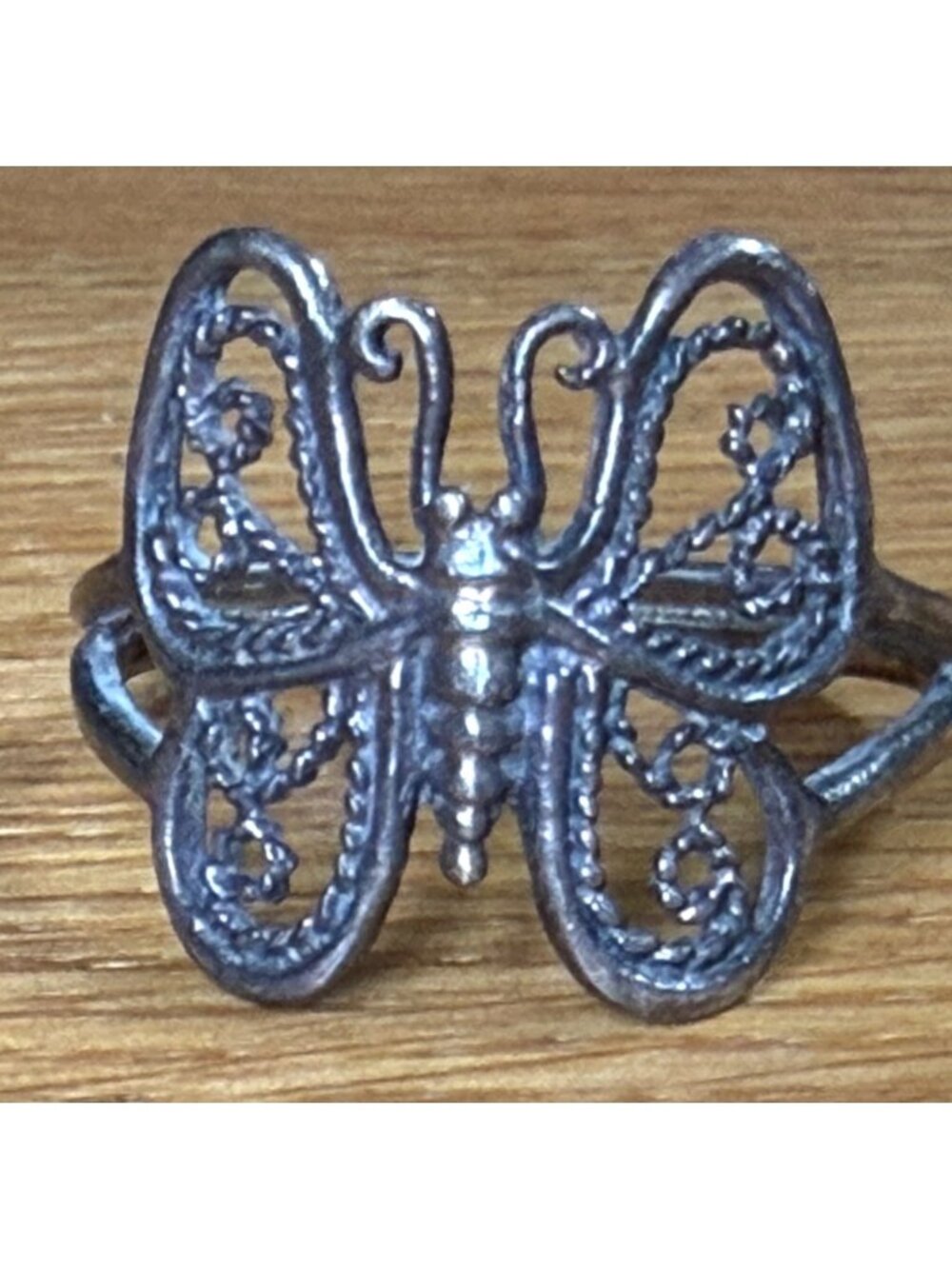 Vintage 925 Silver Boho Butterfly Ring Intricate Filigree Design Size 10